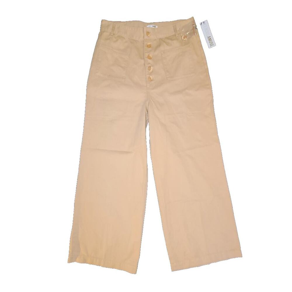 AMUSE SOCIETY ADEN Crop WIDE LEG Woven Pant CAMEL BUTTON FLY 28×26